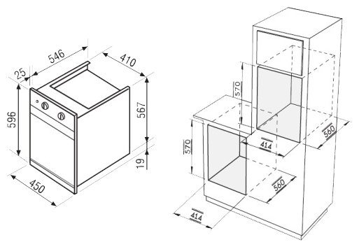 Размеры духового шкафа встраиваемого 45см