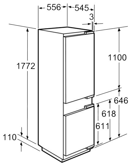 Ширина встраиваемого холодильника в кухню